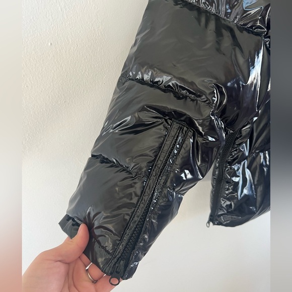 Essentiel Antwerp Black Gloss Oversized Quilted Duck Down Hooded Puffer Jacket - Picture 12 of 16